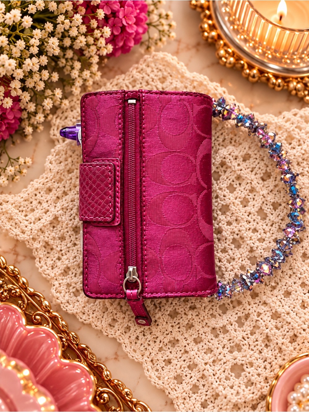 Coach Fuchsia Pink Signature Turnlock Card Holder Wallet - Picture 13 of 13